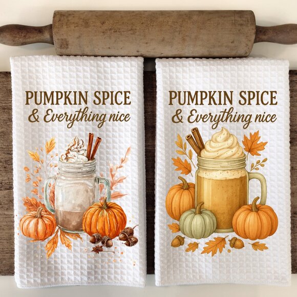 Pumpkin Spice Towel Set, Fall Spice Towel, Coffee Lover Fall Towels - Picture 1 of 10